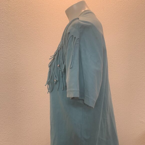 Ever Blue cotton fringe top with beads size L teal great condition - Picture 8 of 11